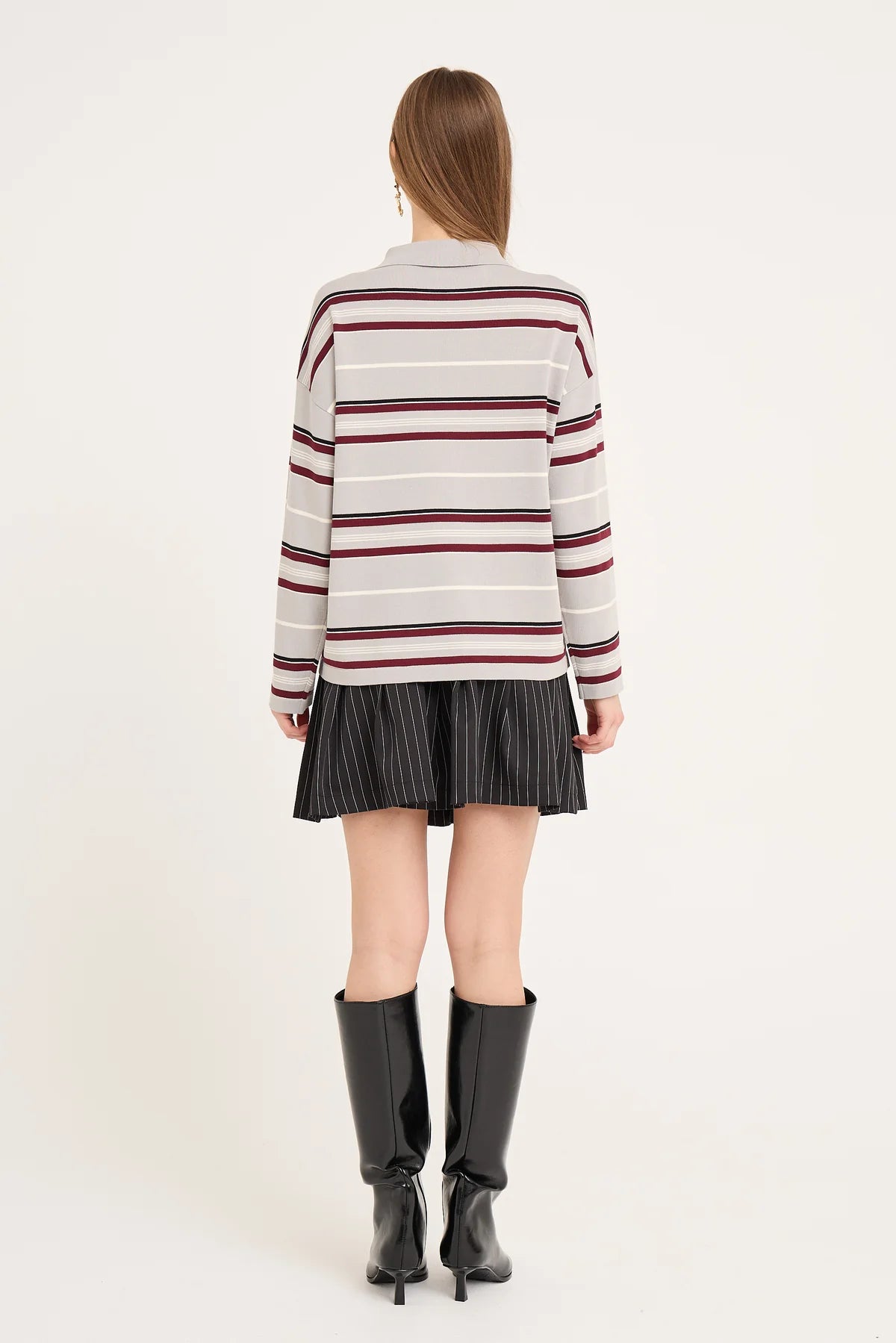 Polo long sleeve stripe knit