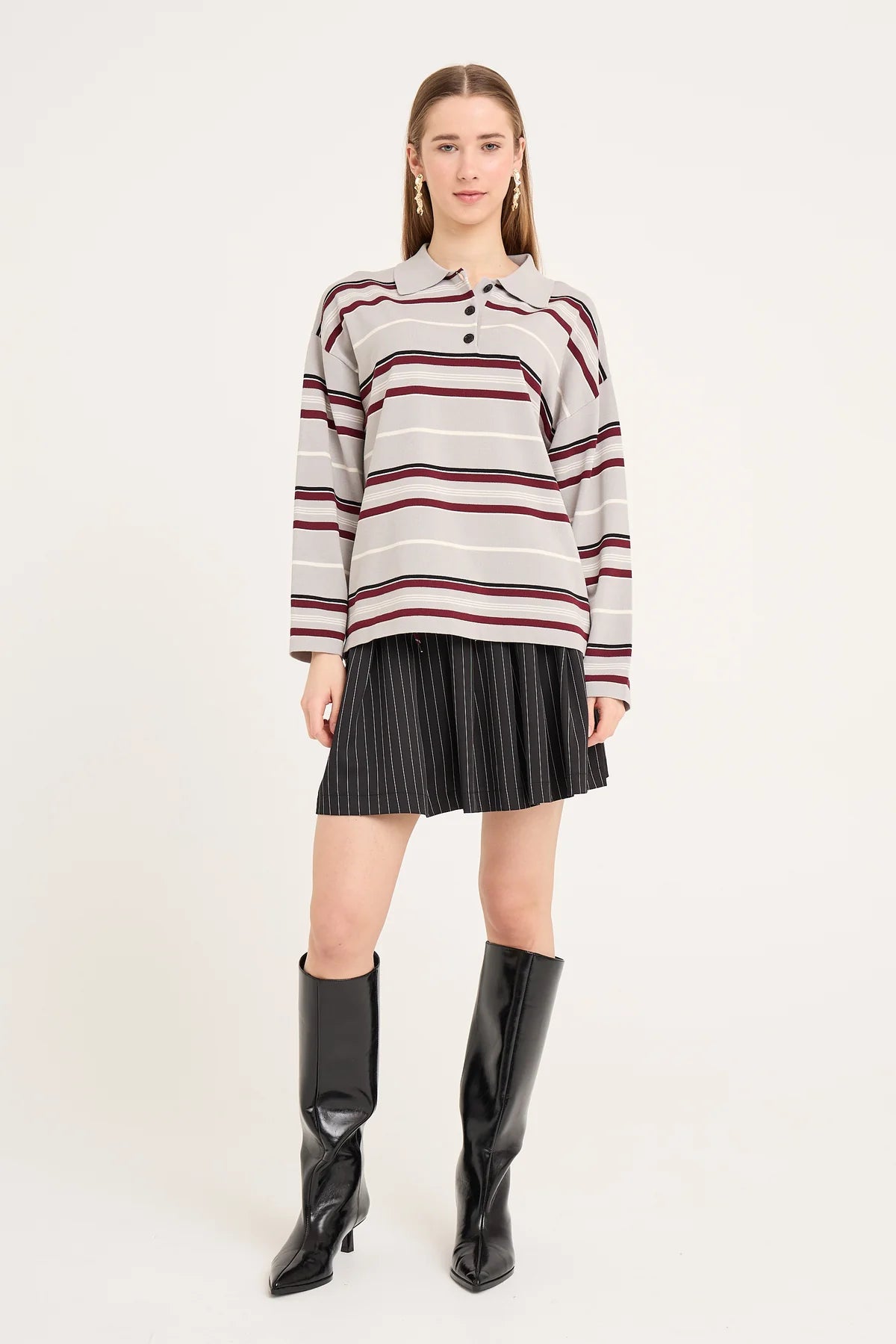 Polo long sleeve stripe knit